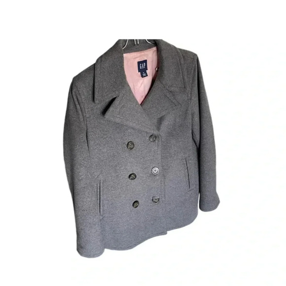 GAP Gray Wool Blend Button Down Pea Coat Women’s Medium - Picture 2 of 16